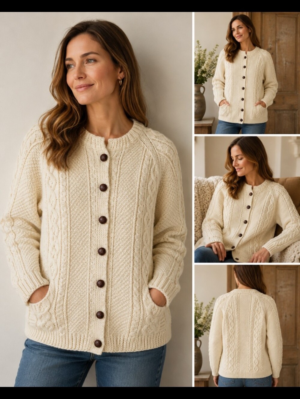 Vintage McKennas Dingle Ireland Aran Cardigan Hand Knit Pure New Wool Cable Knit